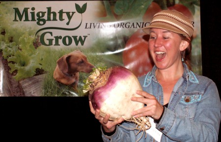 The Barefoot Cook holding an enormous turnip