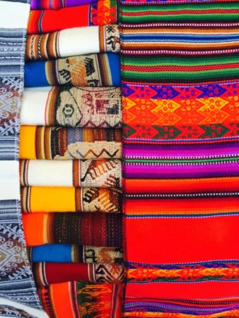 Colorful alpaca blankets from Pisac market